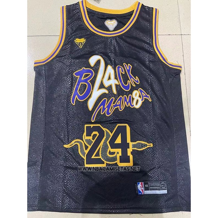 Camiseta Los Angeles Lakers Kobe Bryant NO 24 Black Mamba Snakeskin Negro